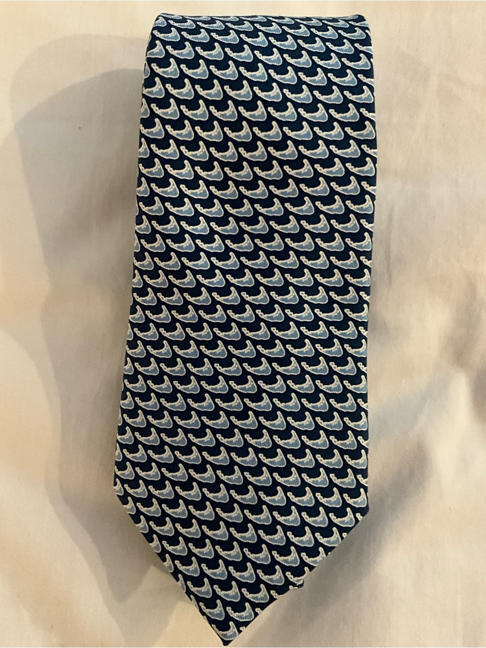 Vineyard Vines Navy Tie with Light Blue and White Whale Motif